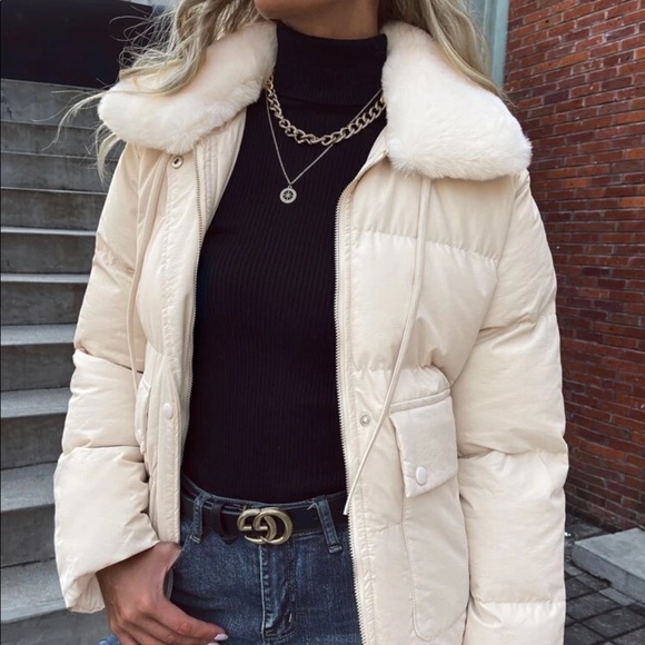 Teddy drawstring white puffer coat - Picture 7 of 9